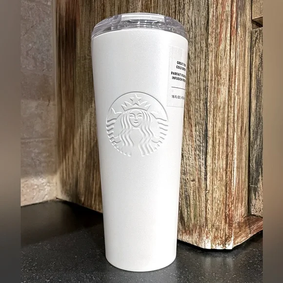 NWT Starbucks Tumbler Iridescent White Pearl Glimmer Stainless Steel Cup 16 oz - Picture 3 of 4
